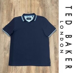 Ted Baker London Mens Dark Blue Textured Polo Shirt Size 4